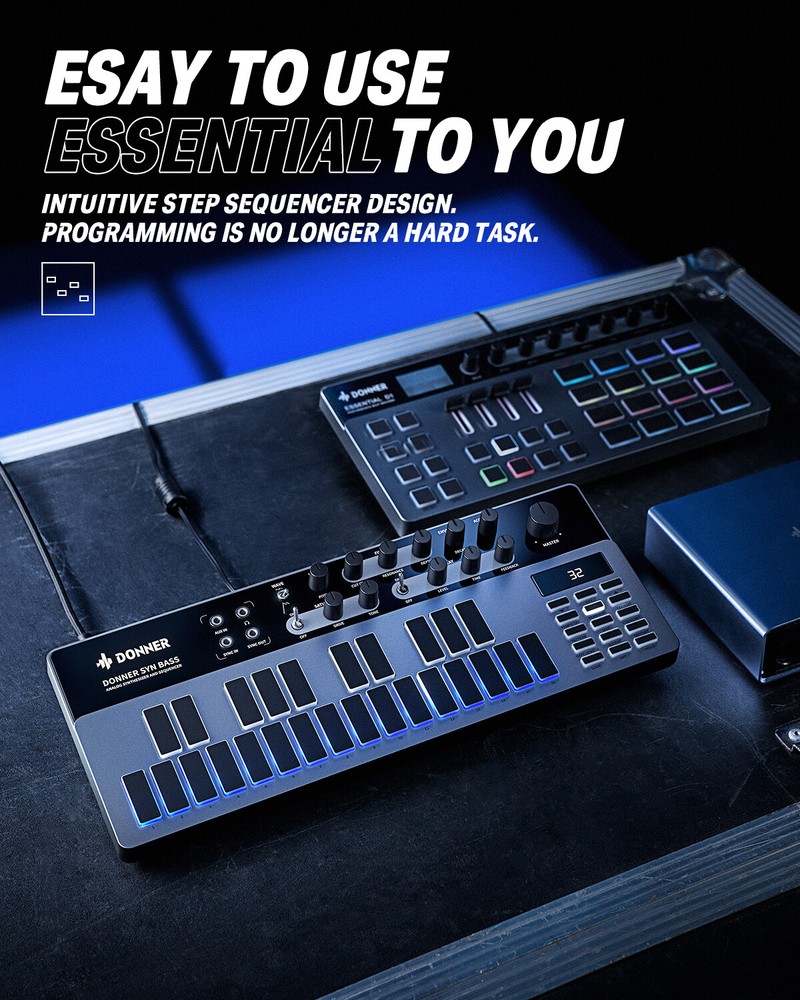 Donner B1 Analog Bass Synthesizer Sequencer 128 Patterns Memory Saturation