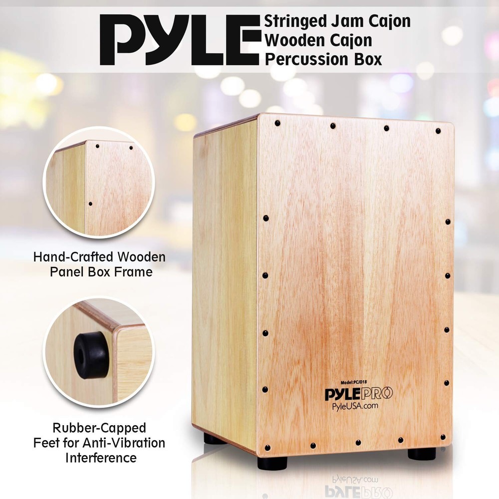 Pyle Jam Cajon - Wooden Cajon Stringed Percussion Box (PCJD18)