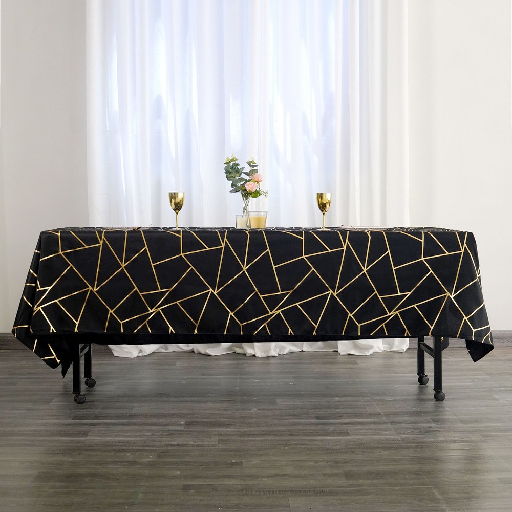 BLACK GOLD 60"x102" Polyester Rectangle TABLECLOTH GEOMETRIC PATTERN Party Home