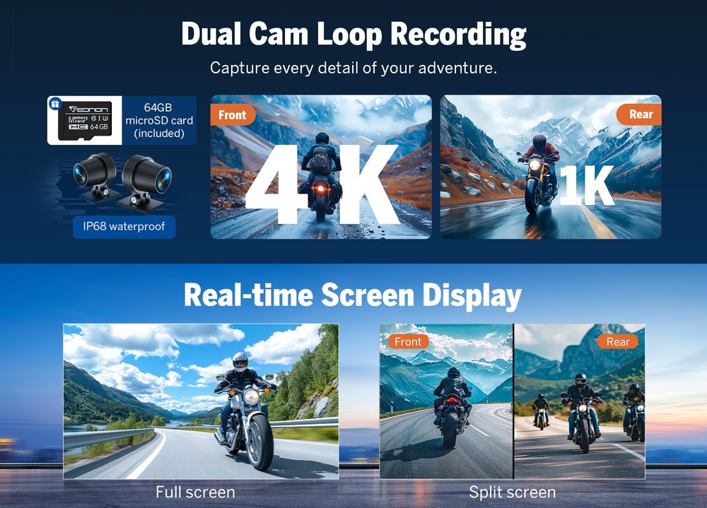 7" IPS Touch Screen Motorcycle Stereo Wireless CarPlay Android Auto Bluetooth 4K