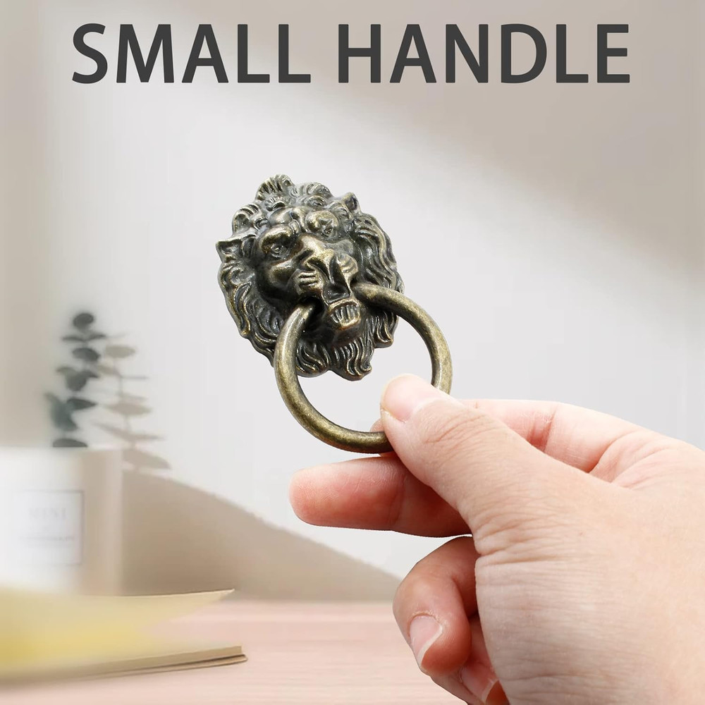 6 Pcs Lion Head Knobs Pull, Antique Bronze Ring Pull Handles for Dresser Draw...