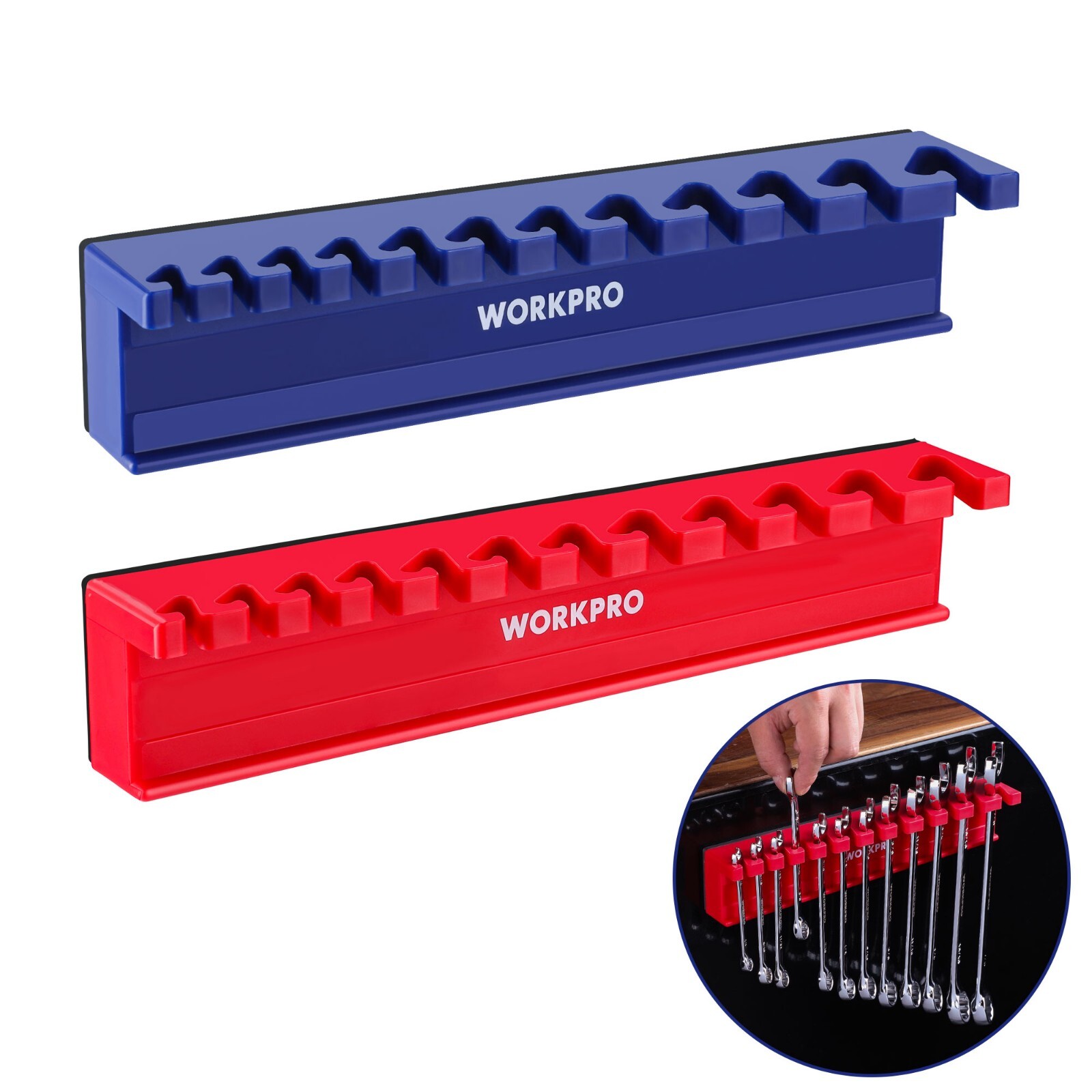 WORKPRO 2-Piece Magnetic Wrench Organizer Wrench Rack Tool Trays SAE&Metric