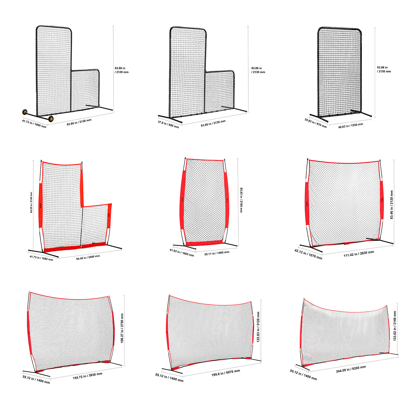 VEVOR I Screen Baseball Pitching Net for Batting Cage Softball Screen 9 Size