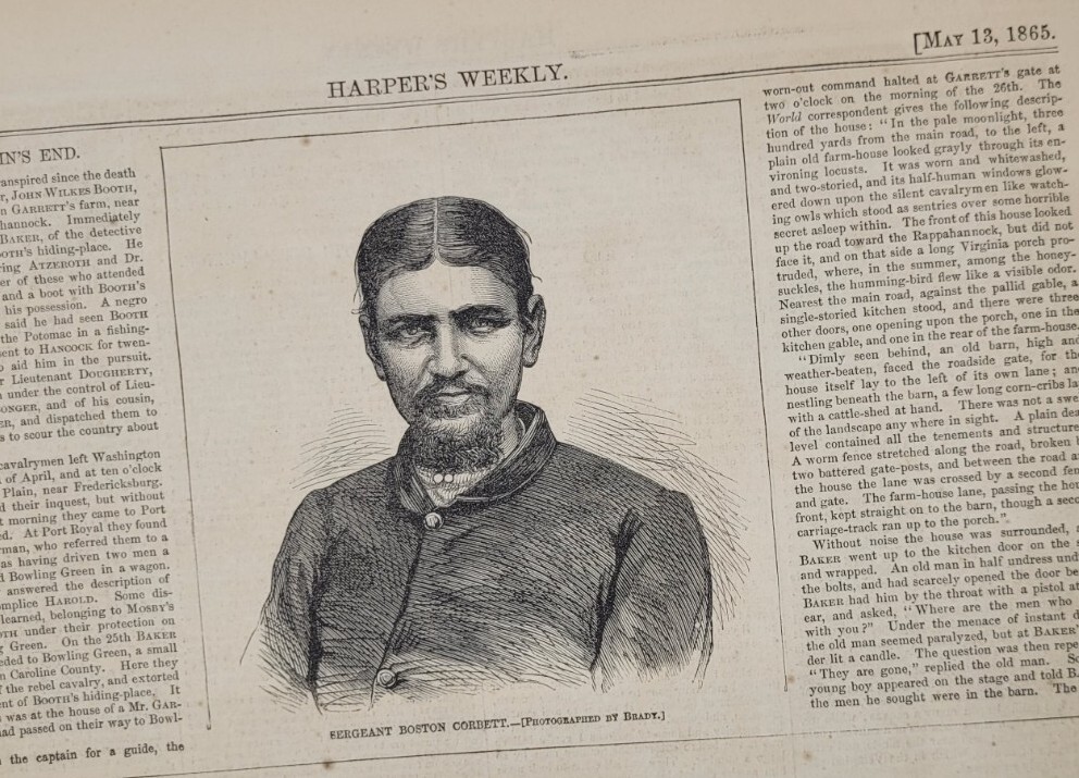Planning the Capture of Booth / Boston Corbett 1865 vintage print