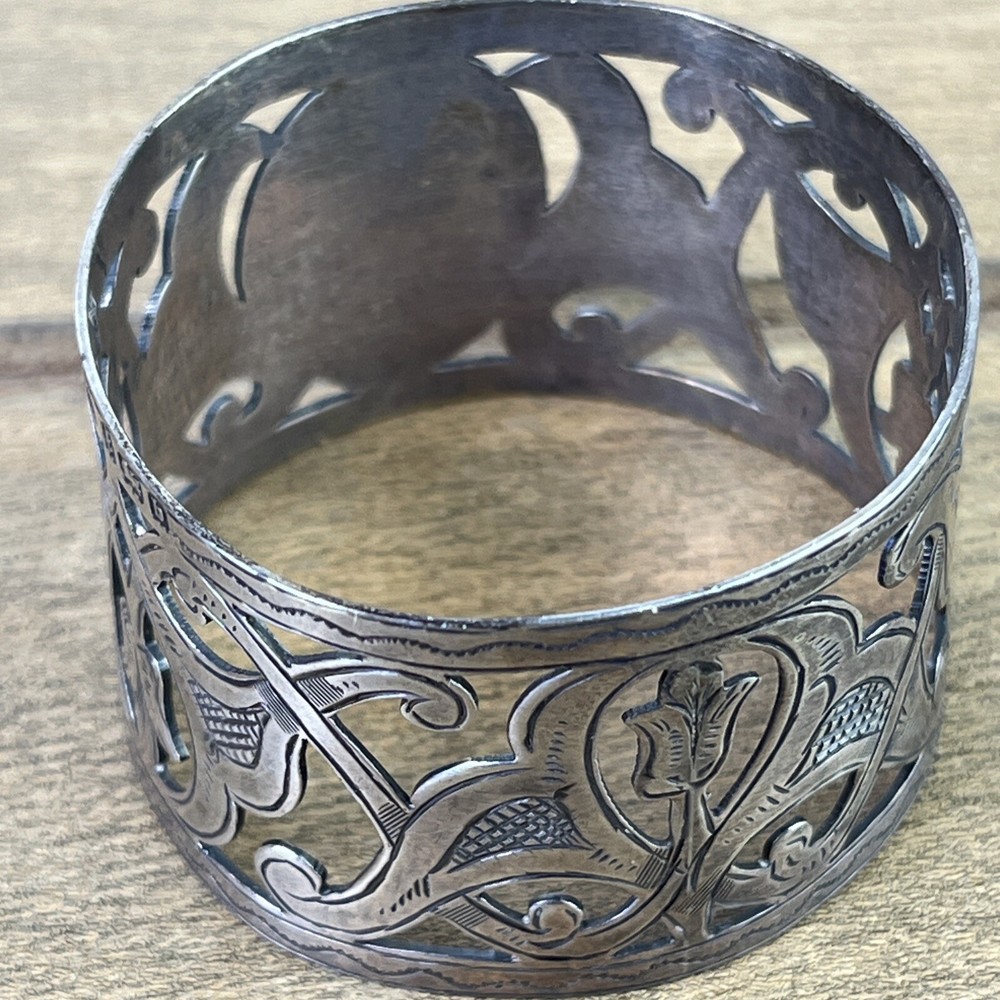 ANTIQUE GORHAM STERLING SILVER NAPKIN RING ORNATE MONOGRAM