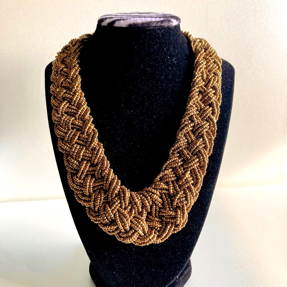multi-strand necklace braided seed bead bronze beaded layers