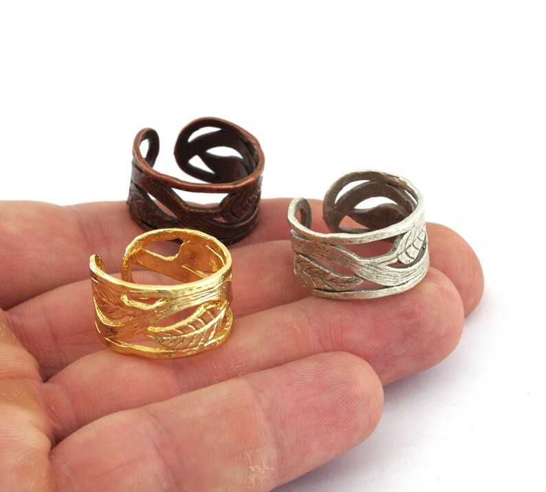 Leaf Ring Adjustable Raw Brass or Plated (9US size) 2817