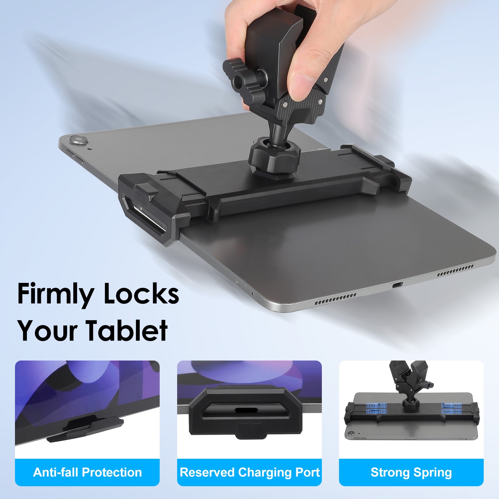 360° Rotatable Tablet Phone Mount Holder for Mic Stand Bike Treadmill Golf Cart