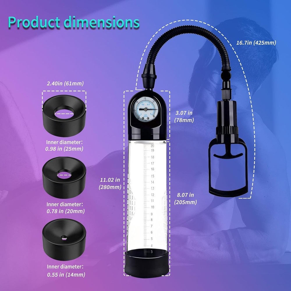 Erectile Dysfunction Vacuum Pump with Dial & 3 Silicone Rings for Optimal Fit