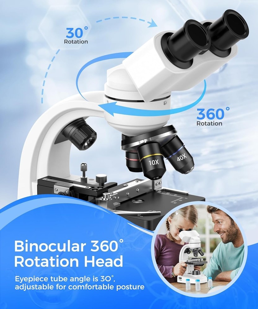 Professional 40X-2000X Binocular Microscope with LED Illumination & Accessories