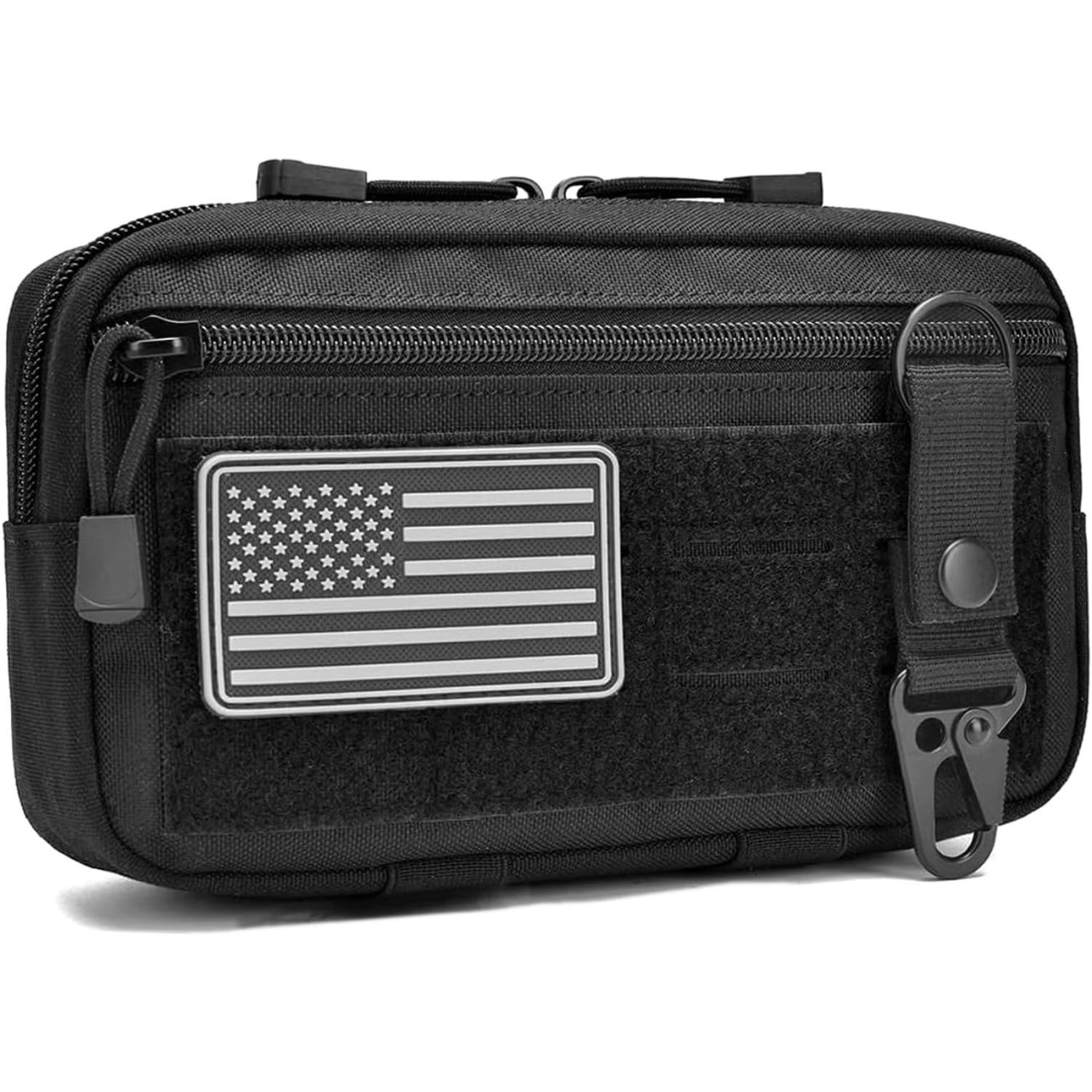 2 Pack Tactical Molle Pouch with US Flag Patch Keychain EDC Tool Bag