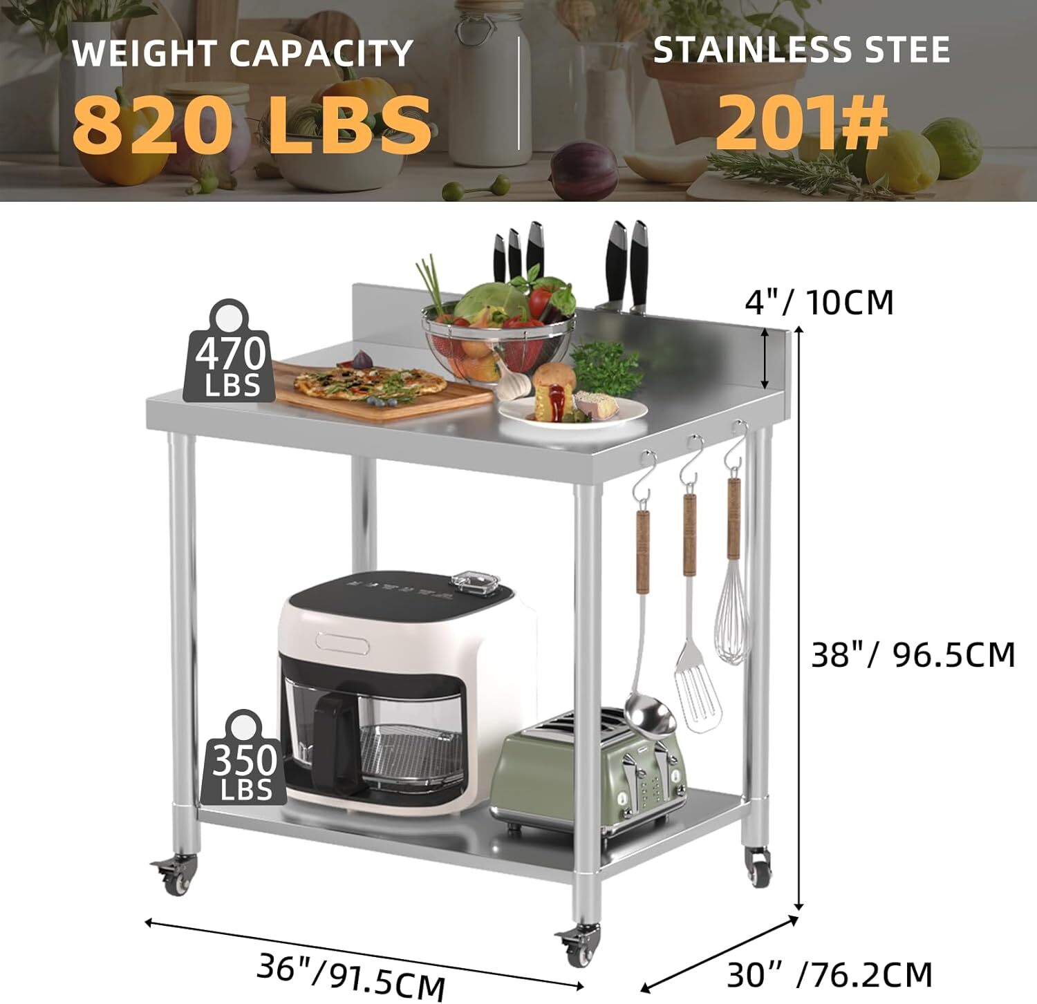 Stainless Steel Table with Shelves and Drawer Prep Table Work Tables Workbench