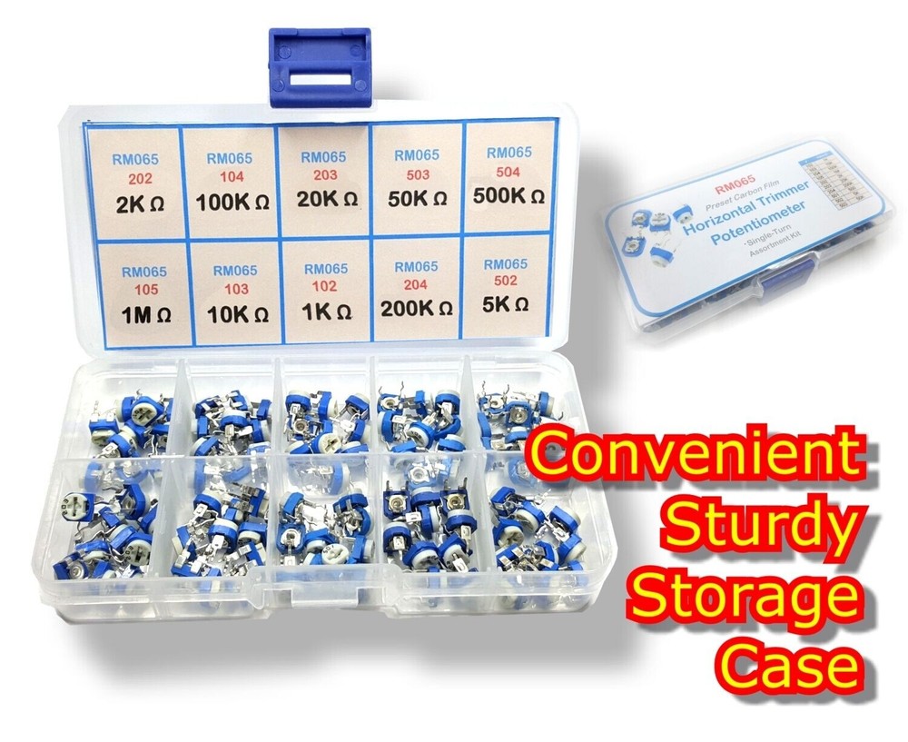 100pcs 10 Value Potentiometer Trimpot Variable Resistor Assortment Box Kit RM065