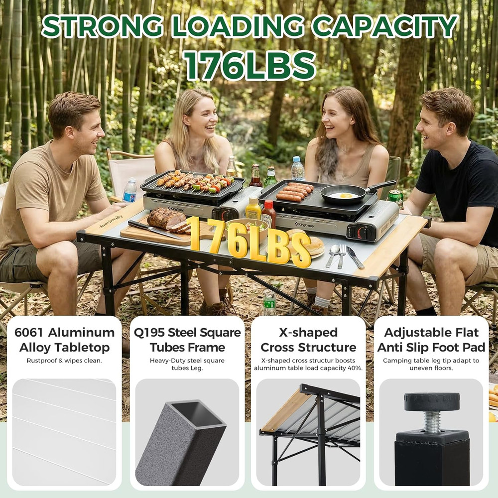 Camping Table Folding Portable Table Aluminum Roll up Lightweight Foldable Large