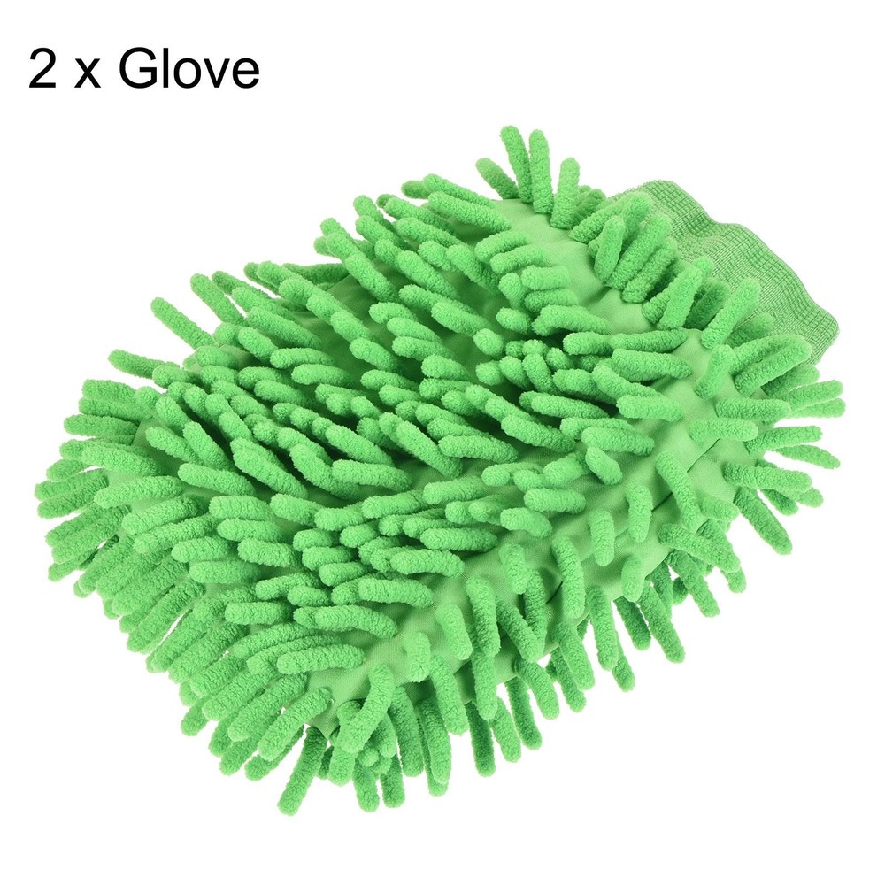2Pcs Microfiber Chenille Dusting Wash Mitten Set for Cleaning, Green