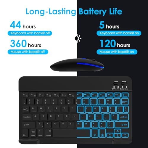 7 Colors Backlit Bluetooth Keyboard and Mouse Combo for Backlit+Black+Mouse