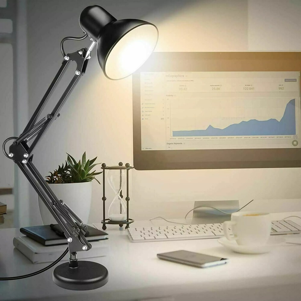 Metal Swing Arm Desk Lamp, Multi-Joint, Adjustable Arm, White Finish