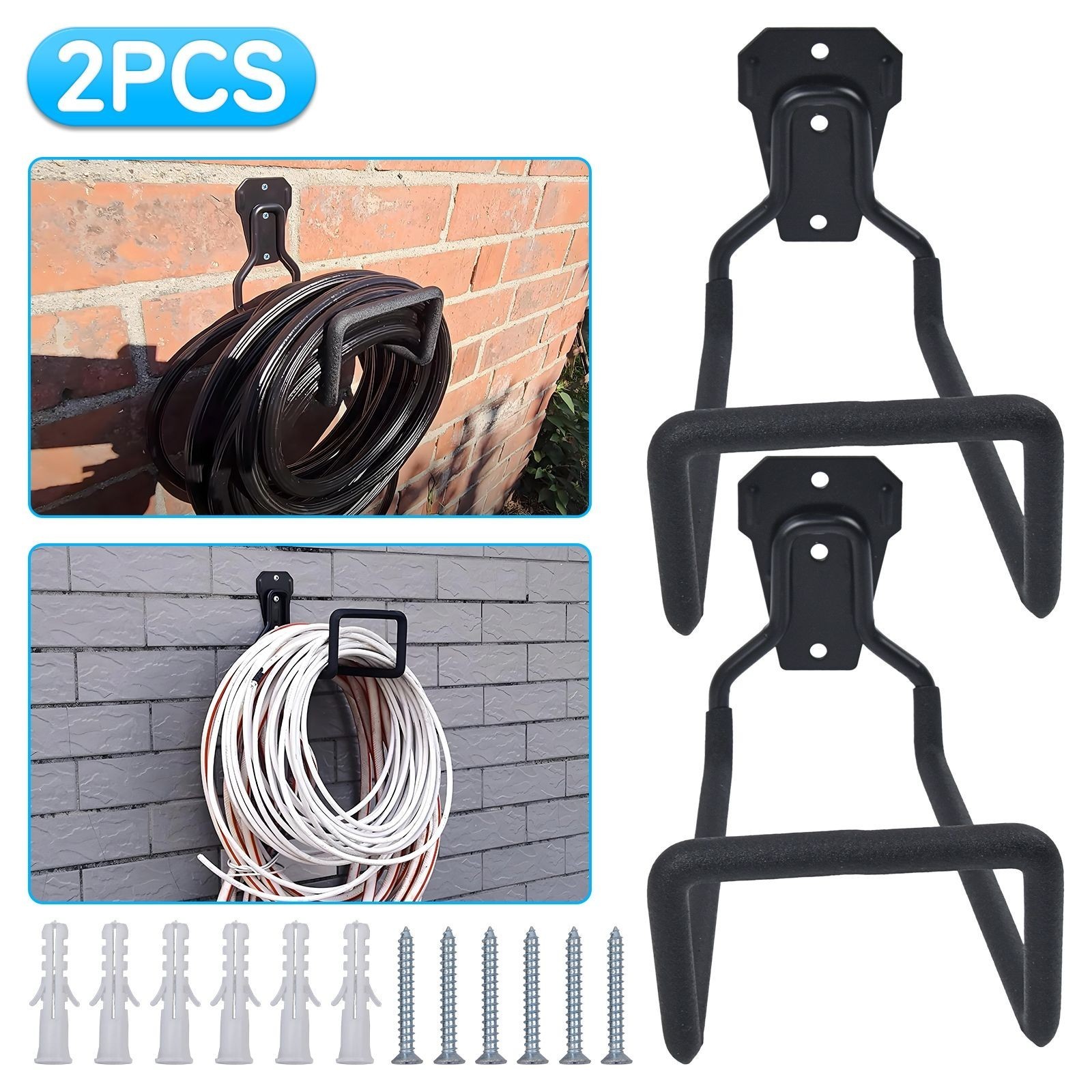 2PCS Garden Hose Pipe Holder - Heavy Duty Hanger Wall Mounted Water Hose Bracket
