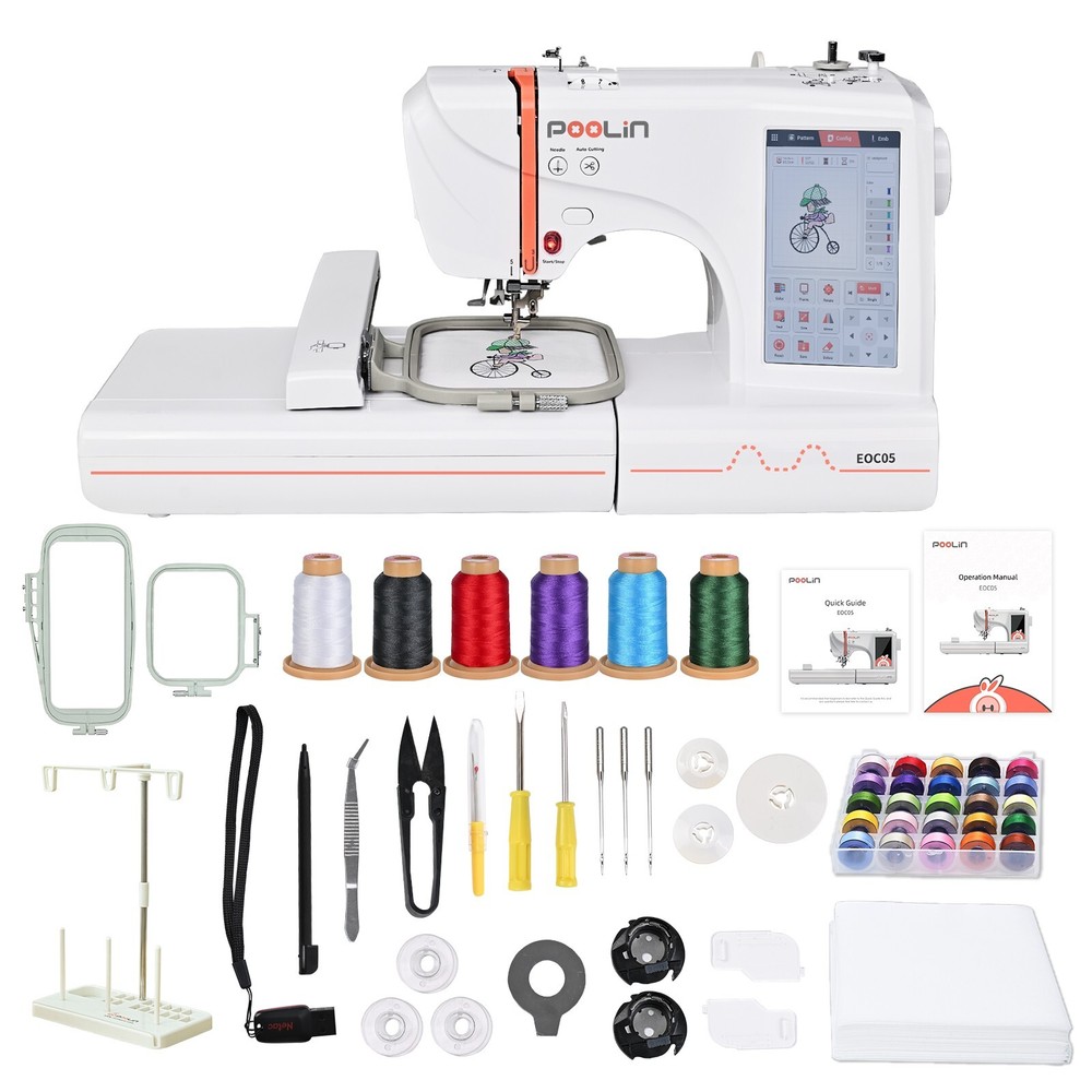 Poolin EOC05 4 x 9.2" Computerized Embroidery Machine 7'' Large LCD Touch Screen