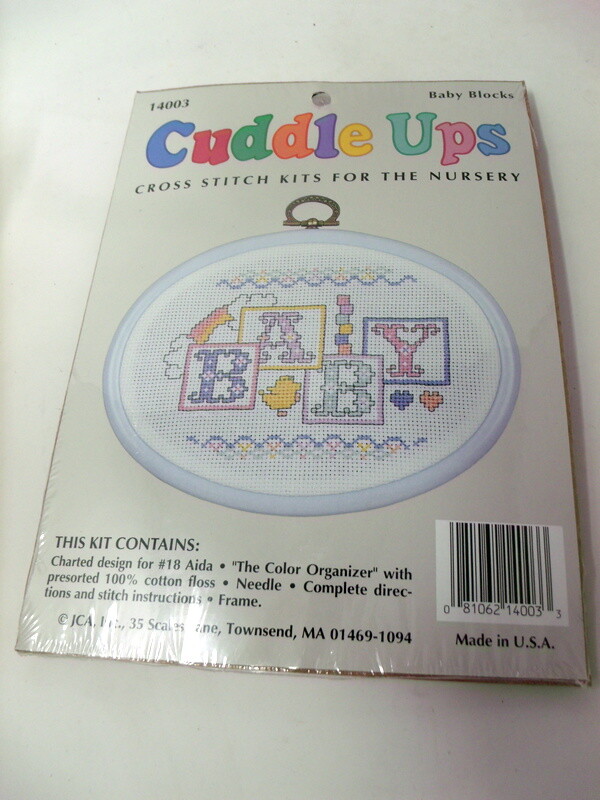 JCA Cuddle Ups BABY BLOCKS Counted Cross Stitch Kit w/Frame