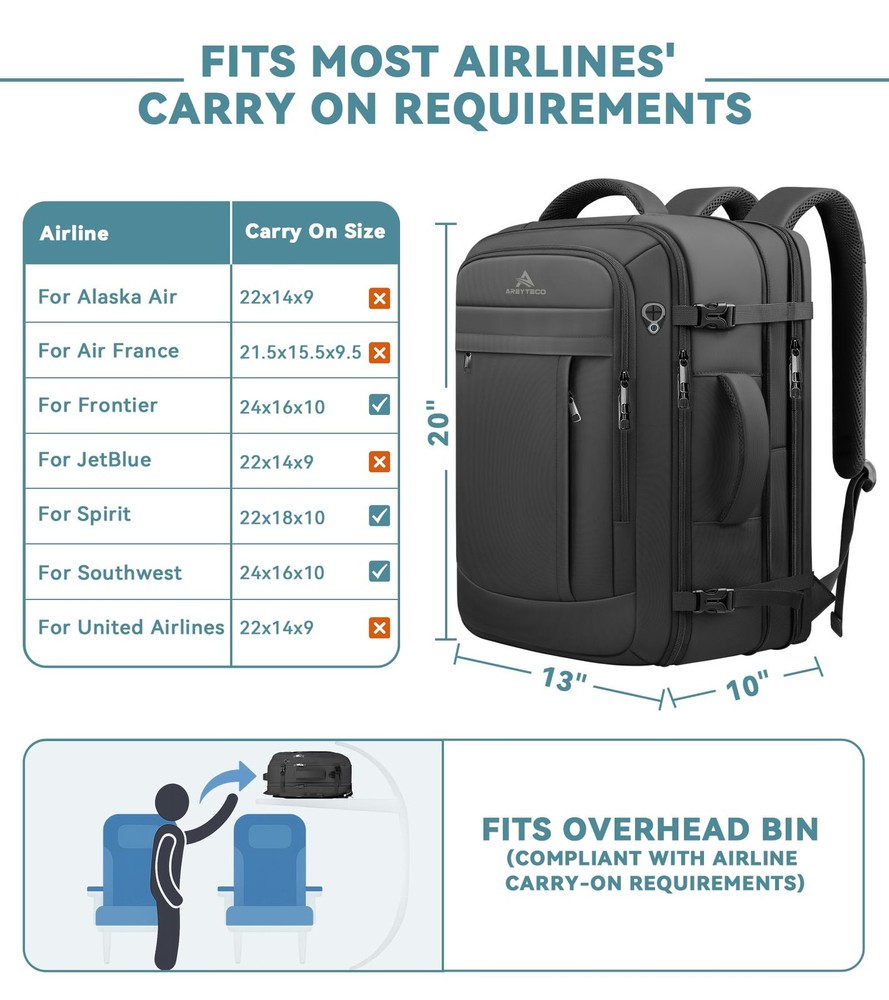 Travel Backpack, 50L Expandable Extra Large Laptop Backpack, Carry On Backpac...