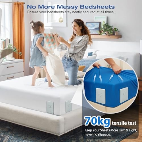 Bed Sheet Holders for Corners, New Upgrade Fitted Sheet Holder Keep 4pcs Grey