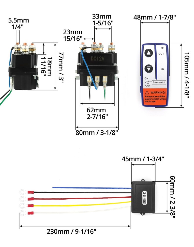 QWORK Wireless Remote Control Winch Kit - 12V, 250A, Steel, Waterproof,...