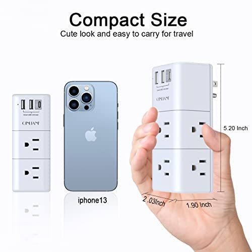 USB Outlet Extender Surge Protector - Multi Plug Outlet with Rotating Plug, 3