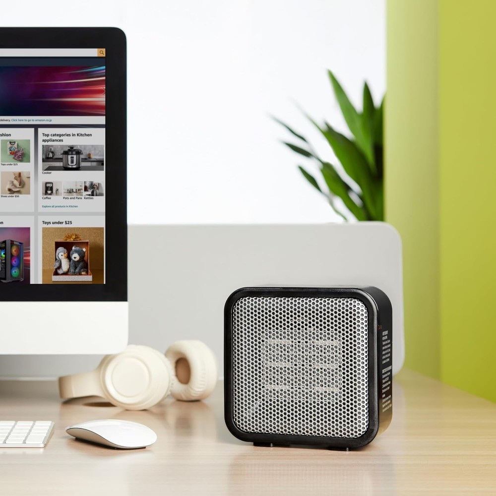 Amazon Basics Ceramic Space Heater, Mini Heater for Office Desk, Black