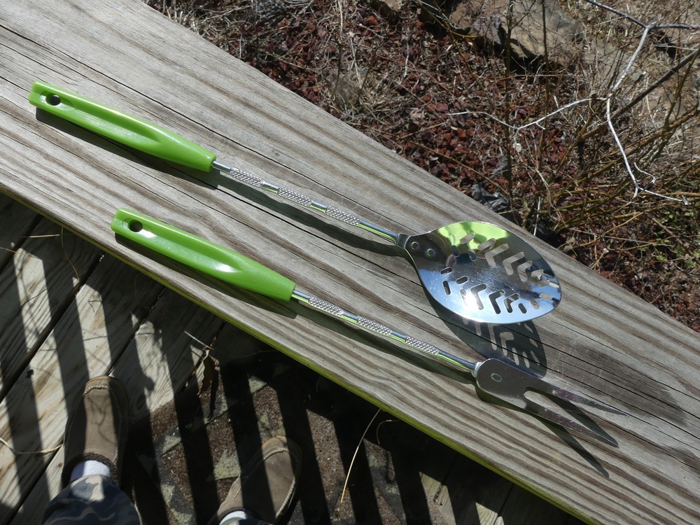 Vintage Slotted Spoon and Fork Pair Kitchen Tools