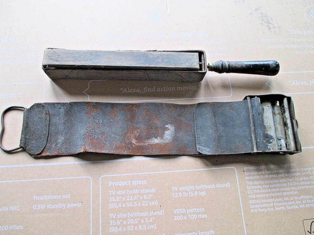 2-Antique  Barbers Razor Sharpening Stone & Leather Belt!