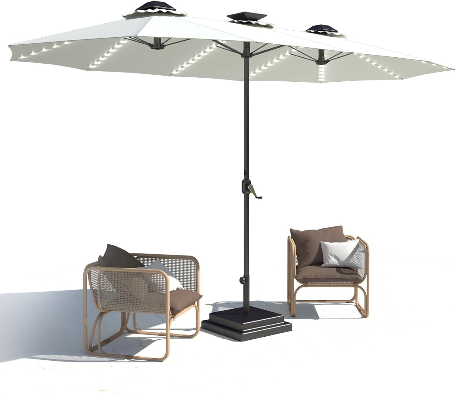 Solar 15ft Double Sided Patio Umbrella with Crank Handle & Integrated LED Lights
