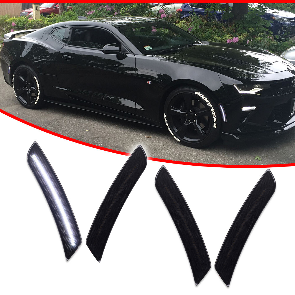 4X Smoke Full White LED Side Marker Light Fender Lamp For 2016-2023 Chevy Camaro