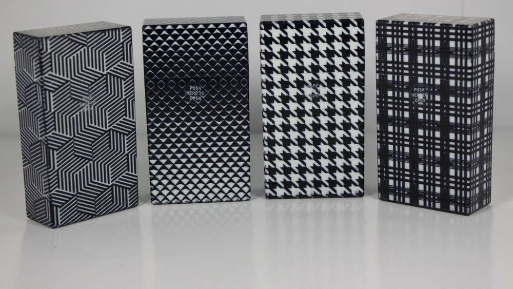 12 Assorted Black & White Push Open Cigarette Case Pack Holders for King Size