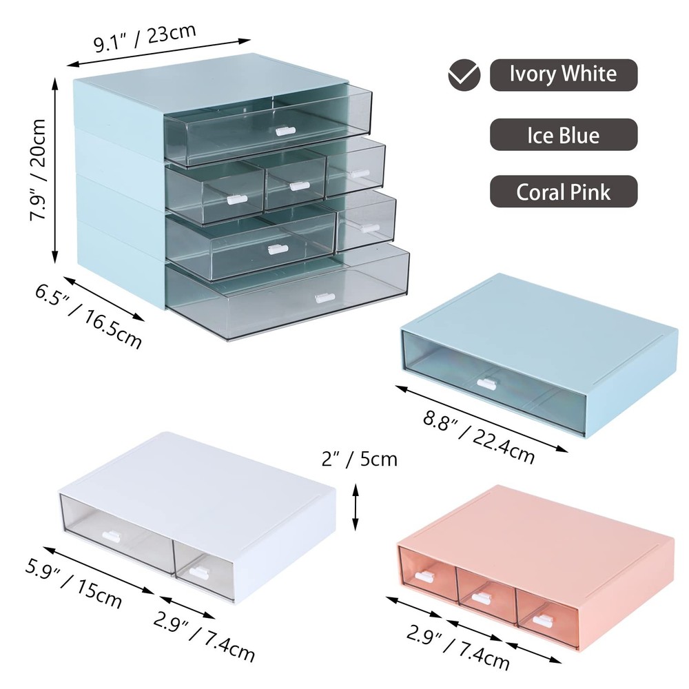 Desk Craft Organizer and Storage with 7 Flat Drawers, Stackable Plastic Deskt...