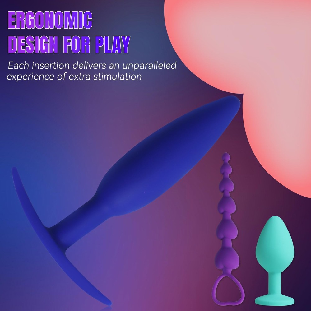 Anal Bead & Anal Training Kit, 3PCS Silicone Anal Plug Set with Pull Ring, Be...