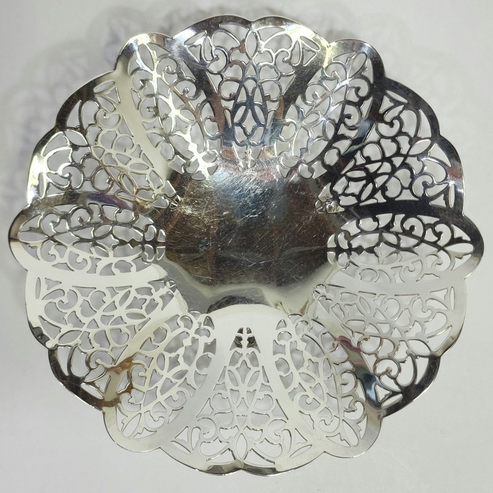 Vintage Lovelace Silver Plate Reticulated Candy Dish Ruffled Edges, Footed