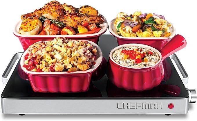 Chefman Compact Glass top Warming Tray with Adjustable Temperature Control-Black