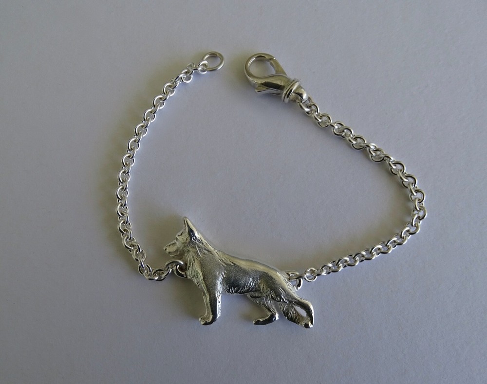 Large Sterling Silver German Shepherd Dog Standing Study Bracelet