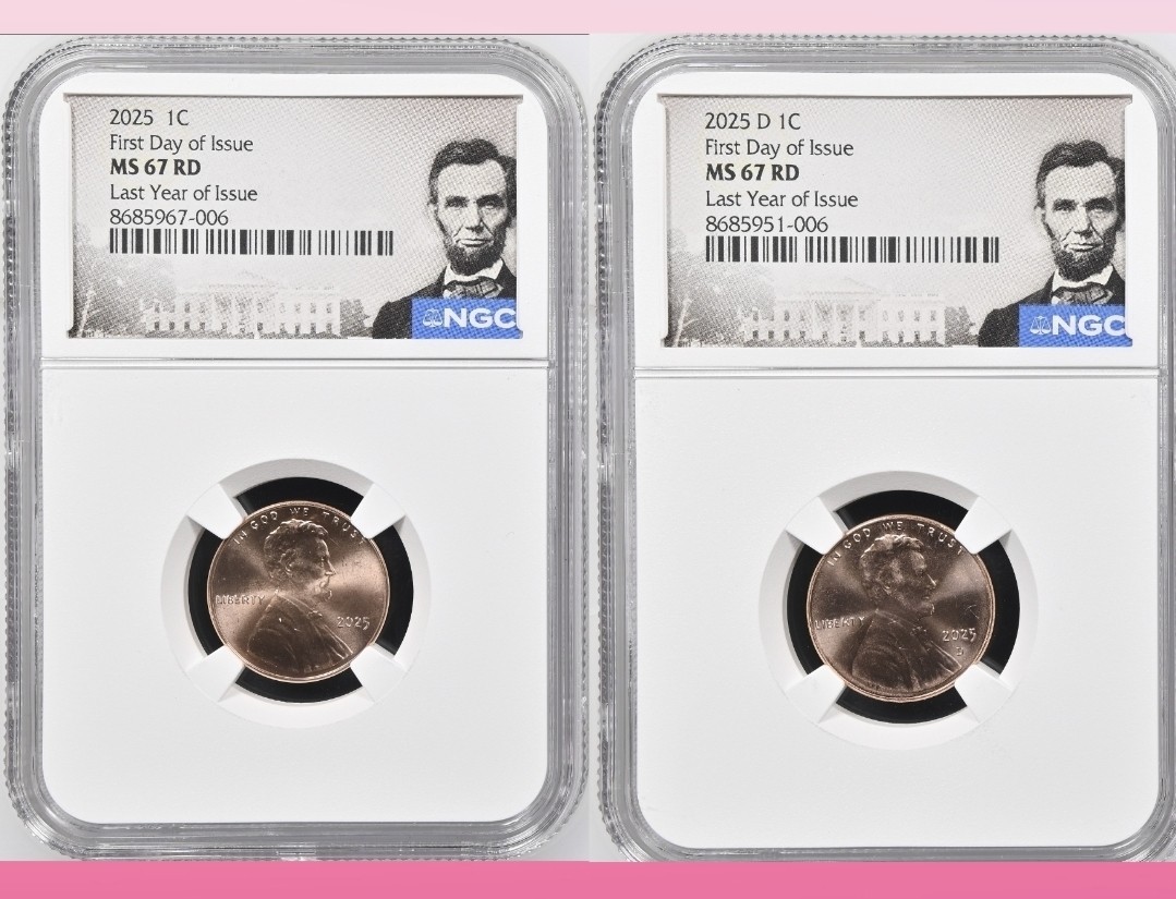 2025 P & D Lincoln Shield 1c Cent 2 Coin Set NGC MS67 RD LAST PENNY First Day %