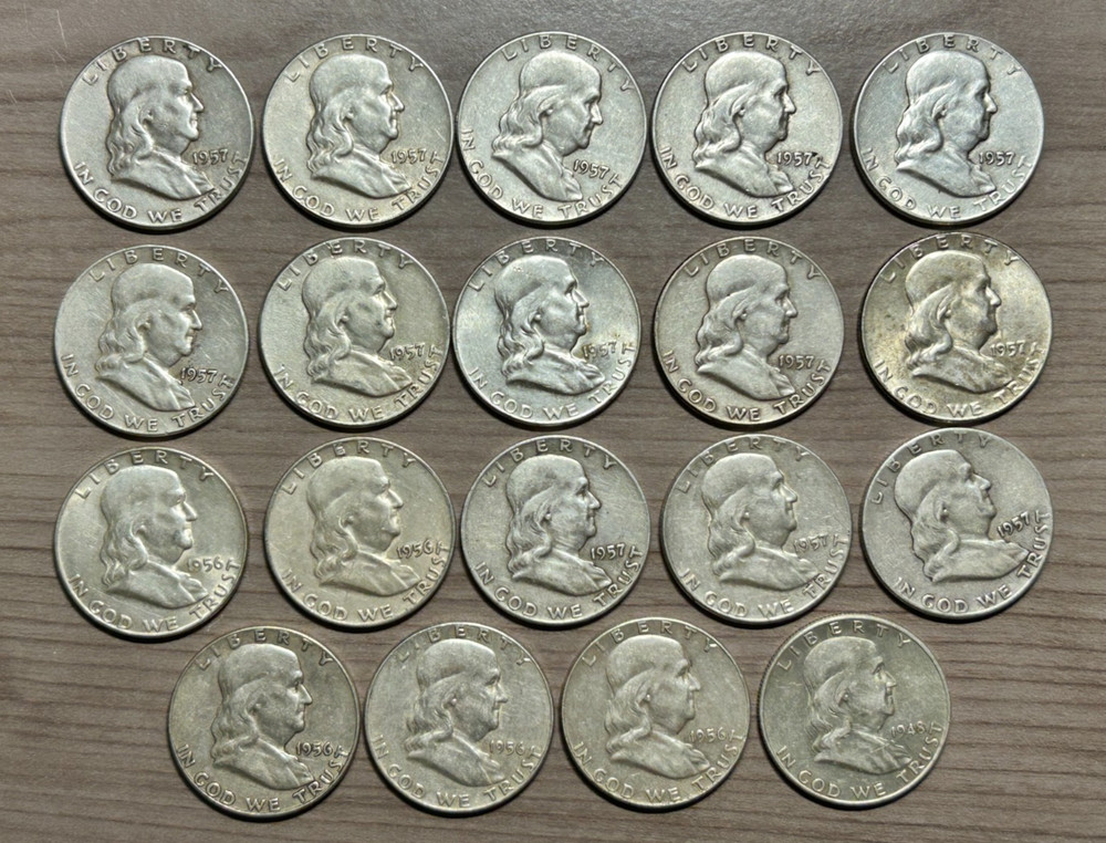 19 Franklin Half Dollar Lot 90% Silver $9.50 Face Value Assorted Date Condition