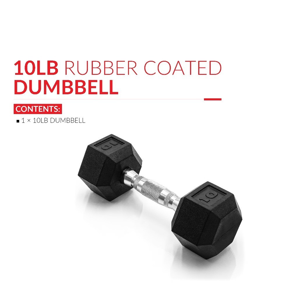 Barbell, 10lb Rubber Hex Dumbbell, Single