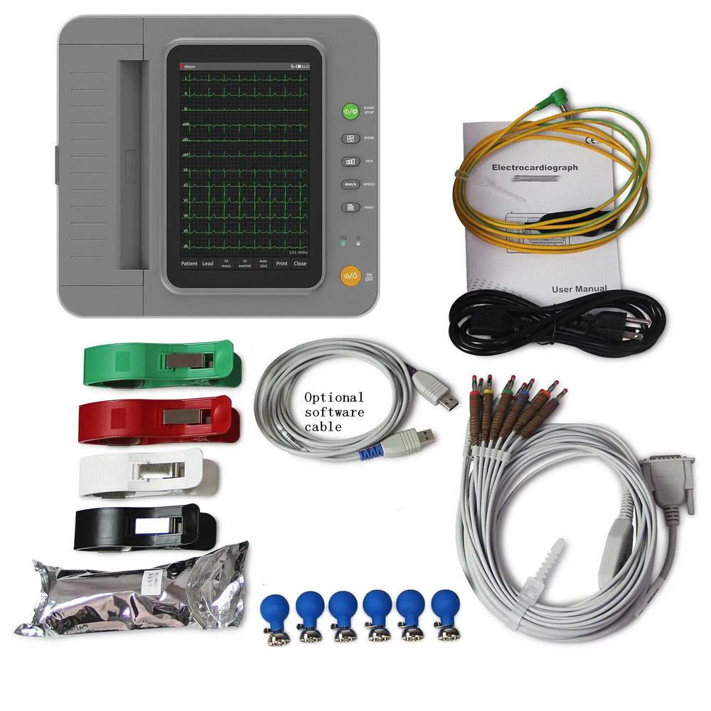 Digital 12 Channel/Lead ECG Machine PC Sync software Color Display Touch Screen