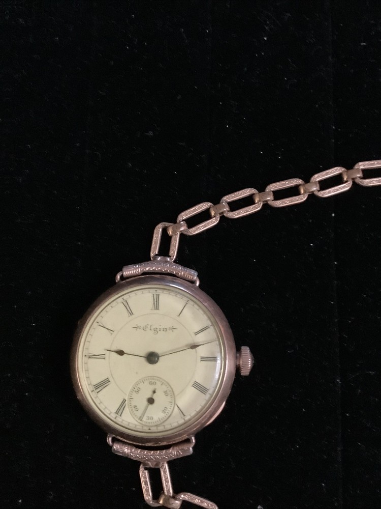 Elgin Gold-Filled Pocket Watch Conversion Wristwatch with Chain