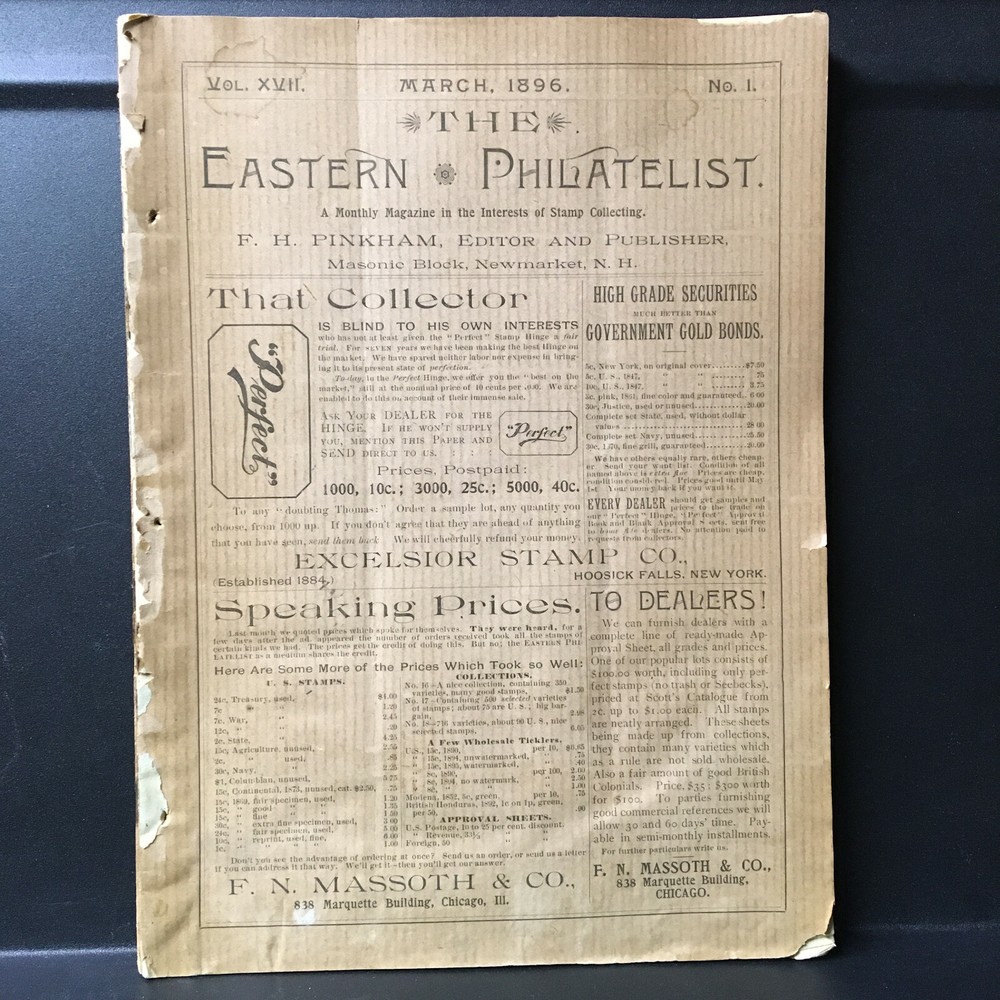 1896 EASTERN PHILATELIST STAMP Collecting Magazine Monthly No 1 - 6 Pinkham NH
