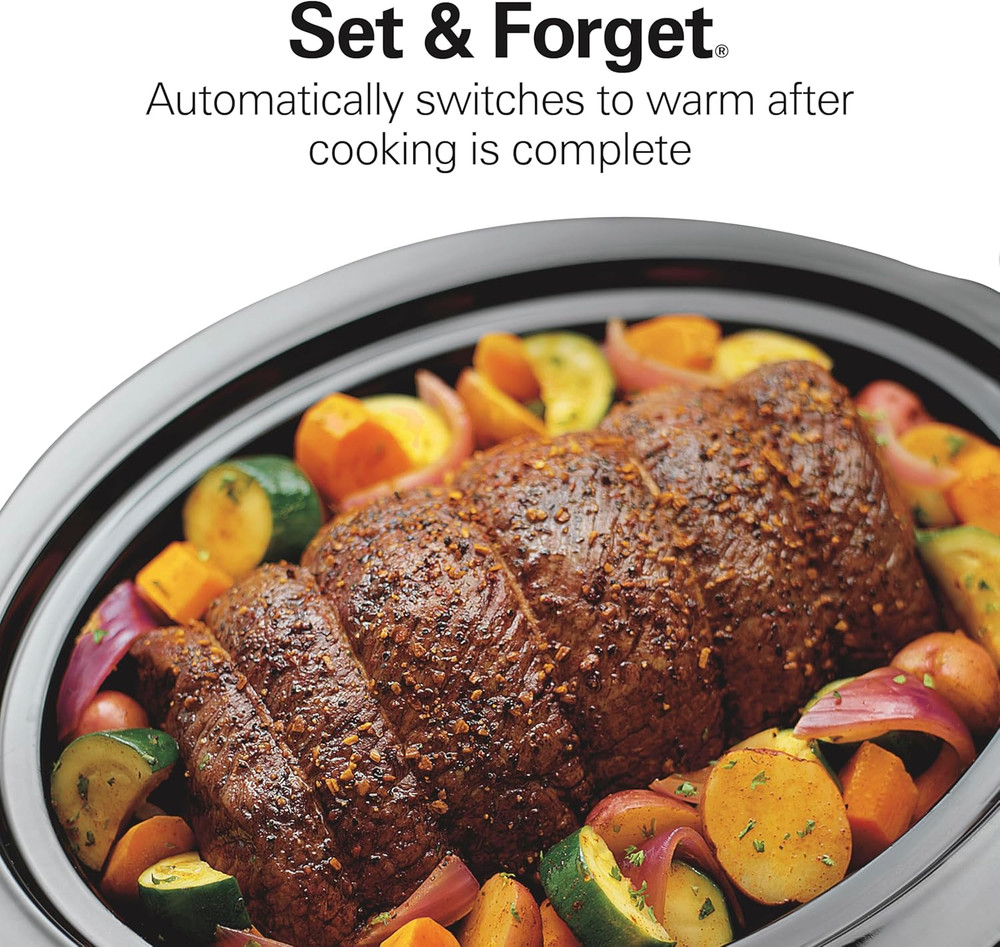 Portable 7 Quart Programmable Slow Cooker with Three Temperature Settings, Lid L