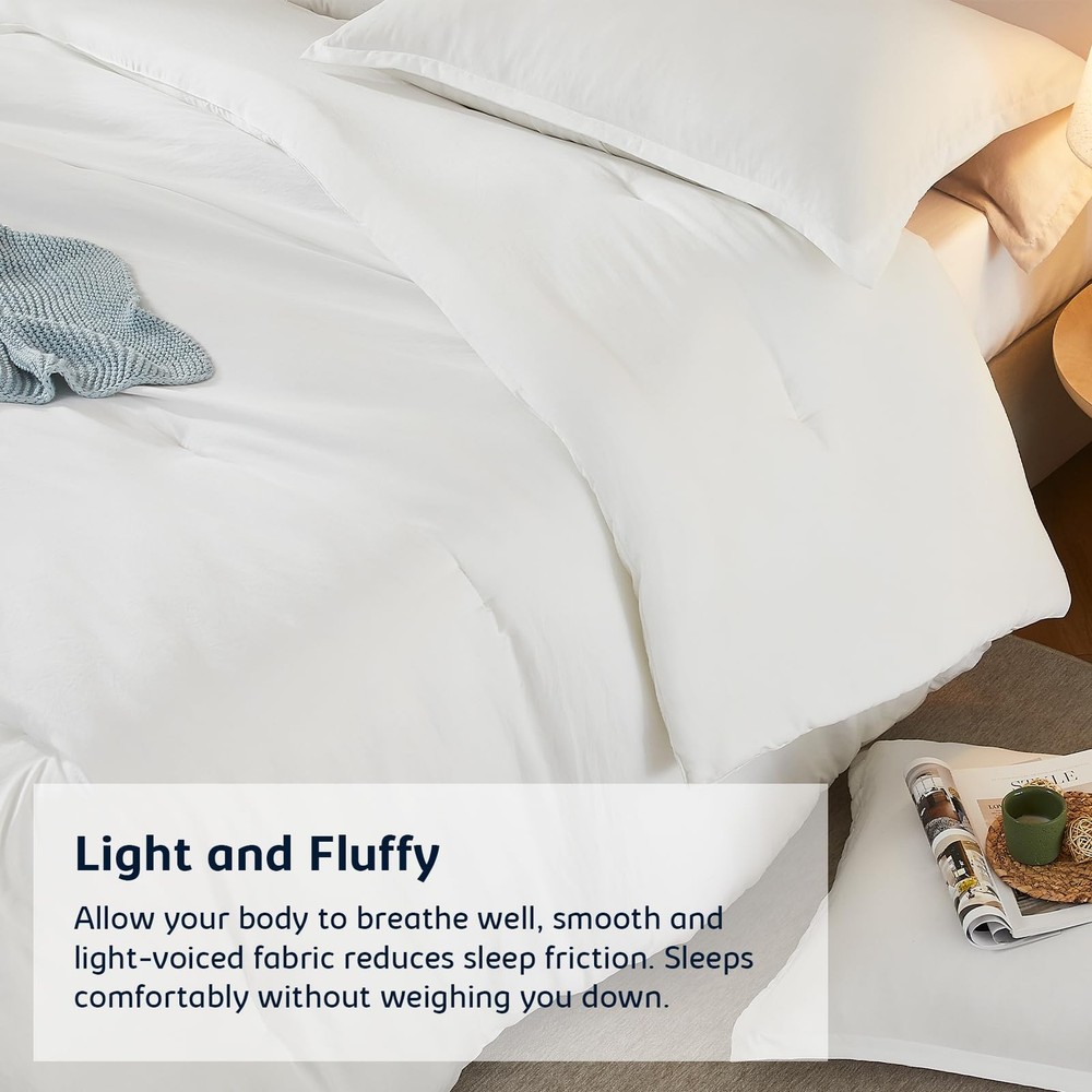 Queen Comforter Sets White,3PCS Soft Lightweight Breathable Bedding Comforter...