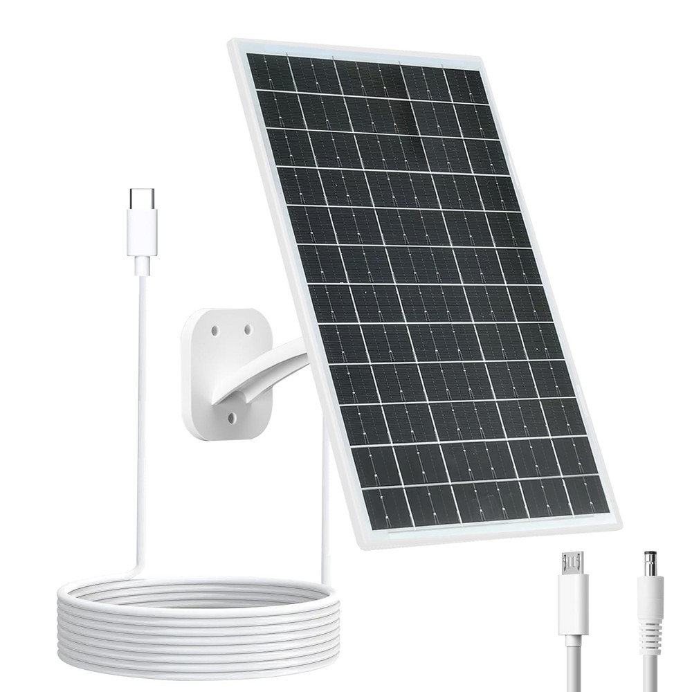 13W Solar Panel for Outdoor Security Cameras, USB-C, Micro USB & 5.5x2.1mm DC...