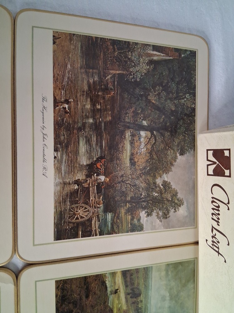 VTG."CLOVER LEAF" CONSTABLE 6 Table MATS & 6 Coasters;England J.Constable Prints