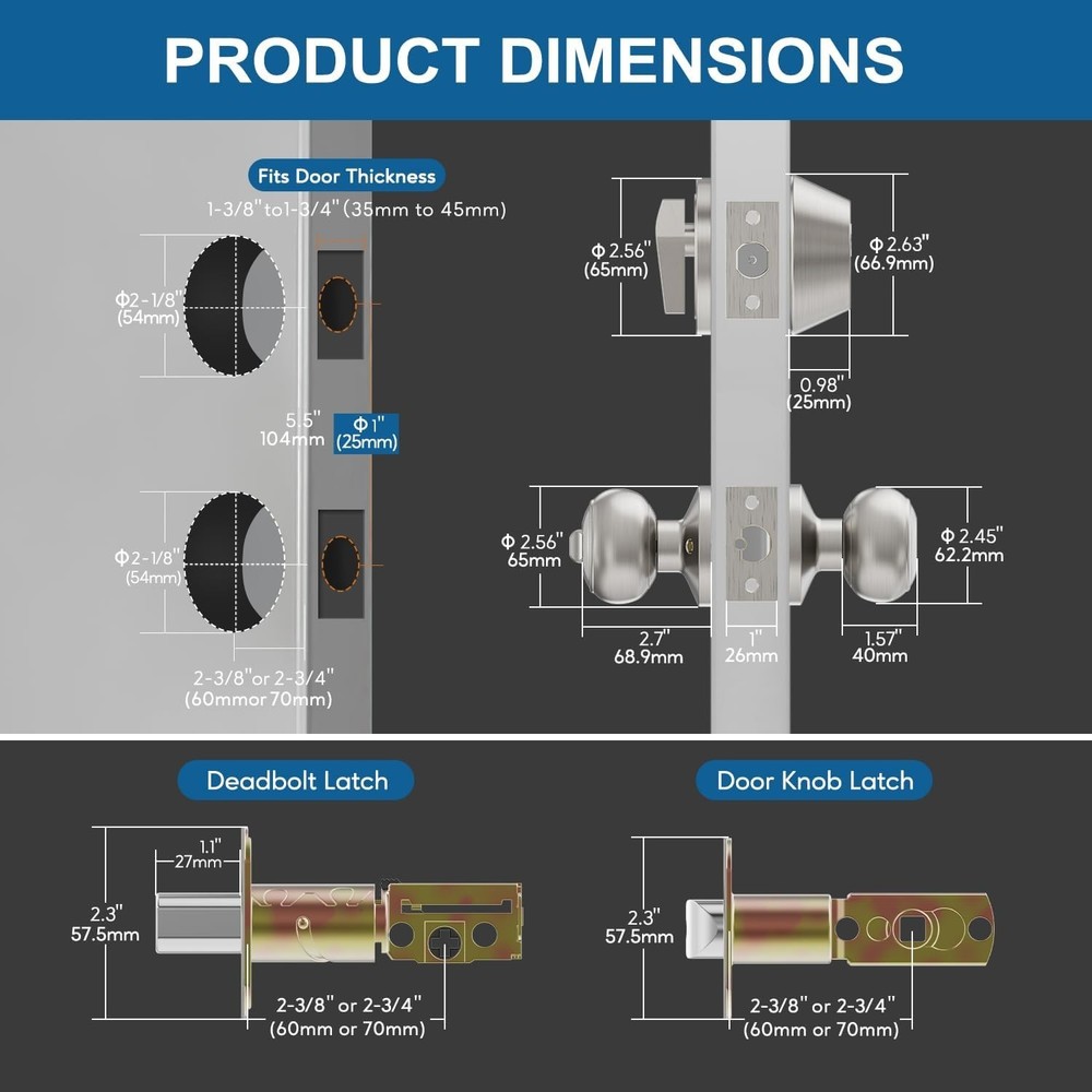 1 Set All Keyed Same Entry Door Knobs and Single Cylinder Deadbolt Combo Set Fo